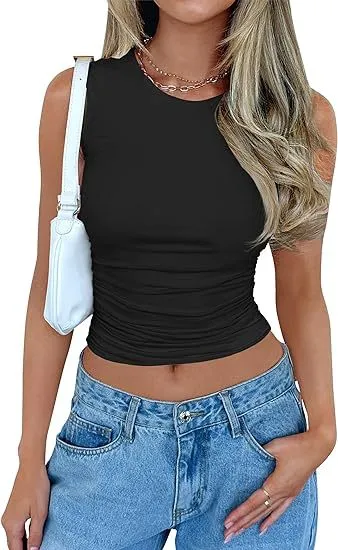 Basic Style Short Top For Women Summer - Black