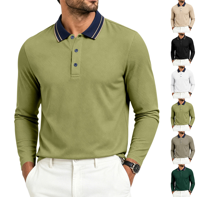 Mens Polo Shirt With Lapel Collar And Long Sleeves
