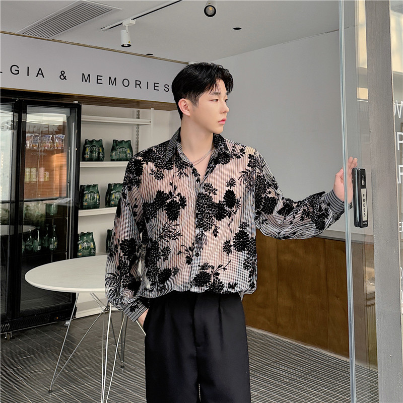 Mens Jacquard Hollow-Out Casual Shirt