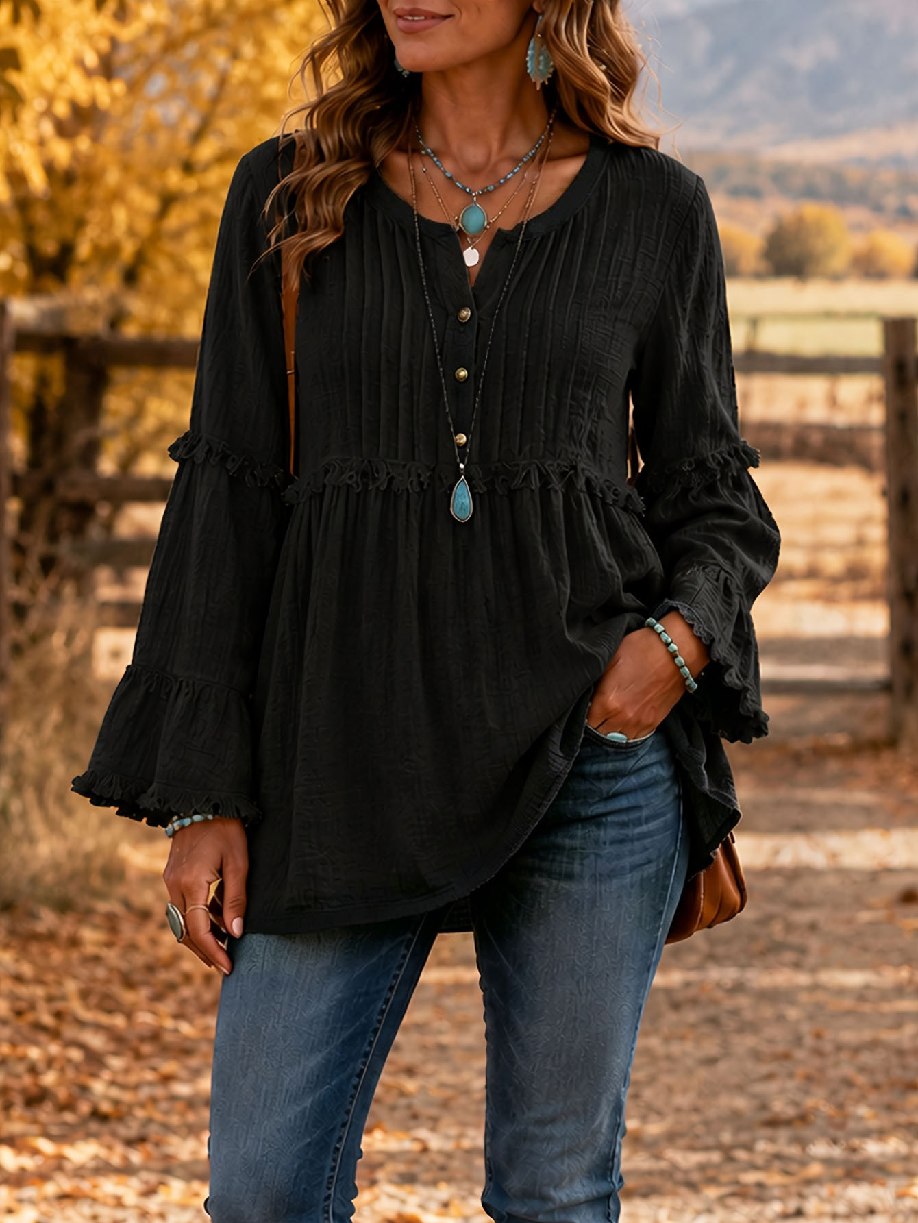 Lace-trimmed Loose-fit Shirt With Tassel Patchwork Top — foto 3