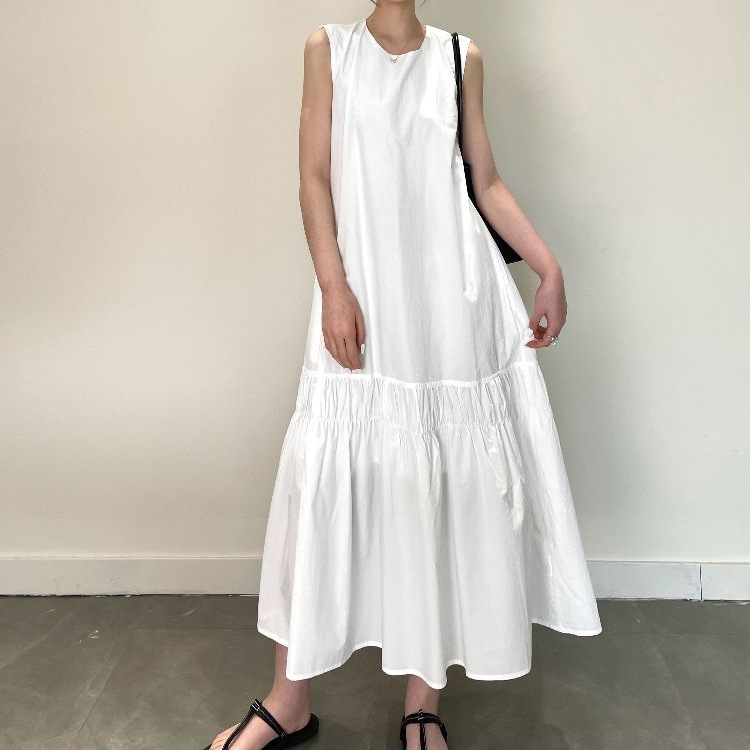 Back-vented Ruched 3D-effect Dress Relaxed-fit Slip Dress