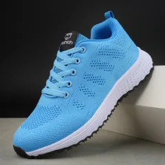 Plus Size Spring And Autumn Sneakers Women's Fly-kit Mesh Women's Shoes - Blue - View 1
