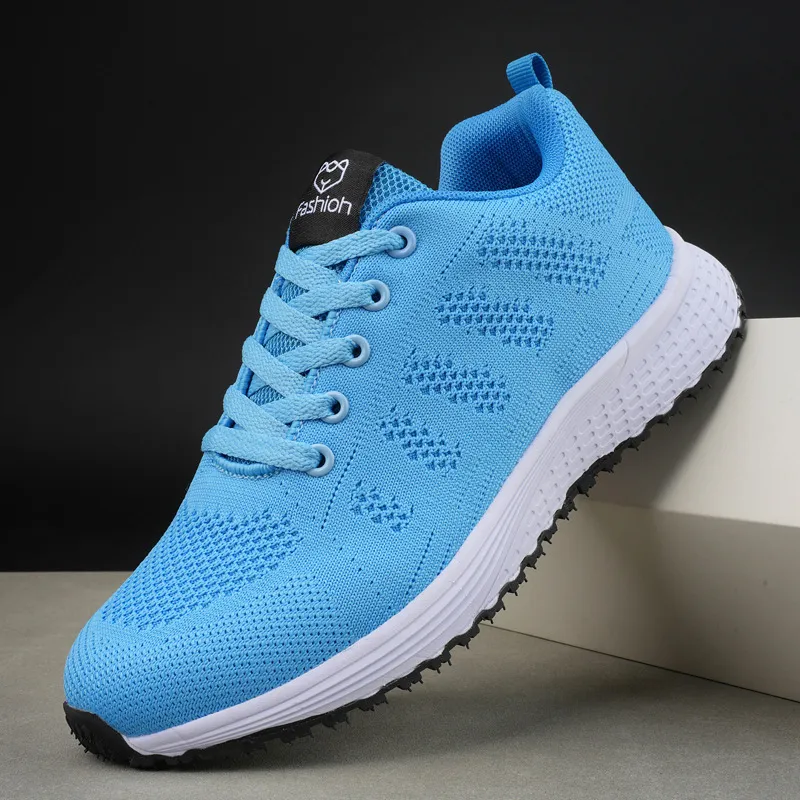 Plus Size Spring And Autumn Sneakers Women's Fly-kit Mesh Women's Shoes - Blue