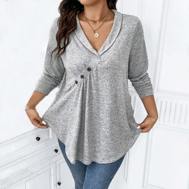 Plus Size Women's Casual Temperament Irregular Long Sleeve Design Blouse Gray - Shop at LoveMi