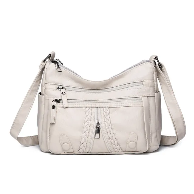 New Large Capacity Multi compartment Washed Leather Bag Beige - Shop at LoveMi