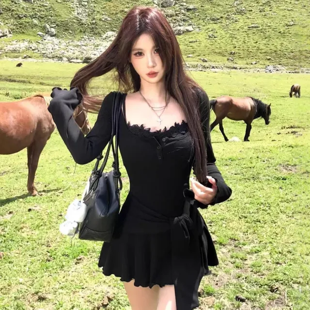 Fashionable Street style Outfit Coat Suspender Dress For Sassy Girls Black - Shop at LoveMi