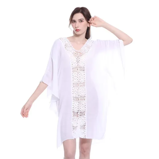 Beach Swimsuit Shirt Crocheted Stitching Outdoor Beach Blocking Skirt Bikini White - Shop at LoveMi
