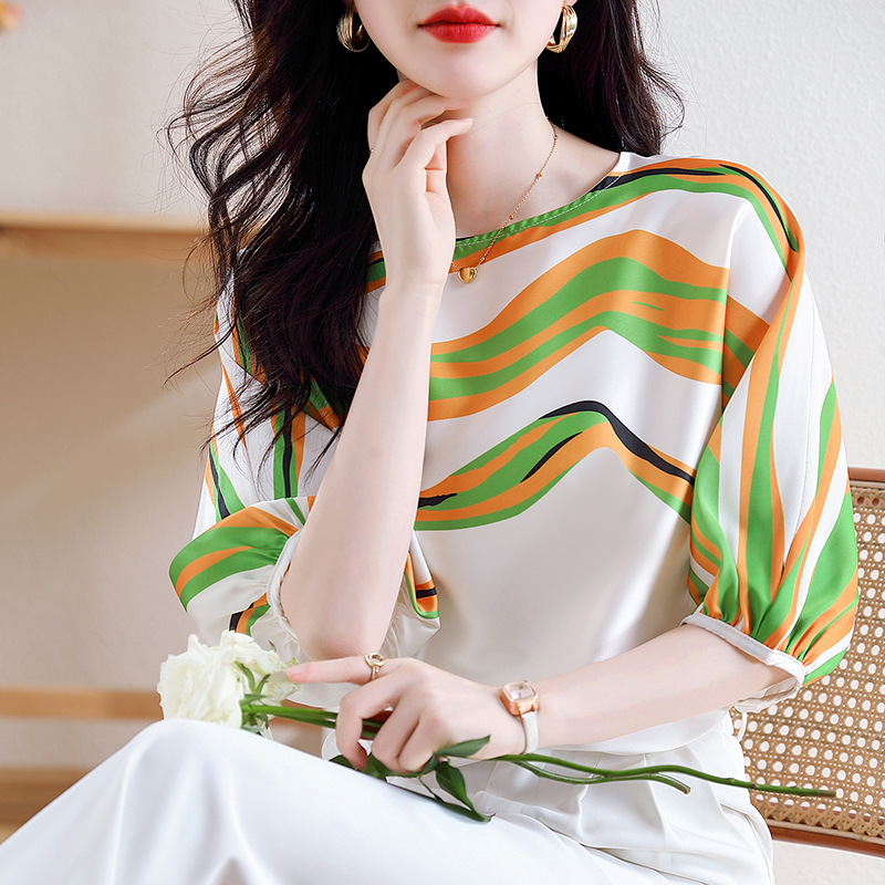 Women's Pullover Chiffon Shirt Striped Top