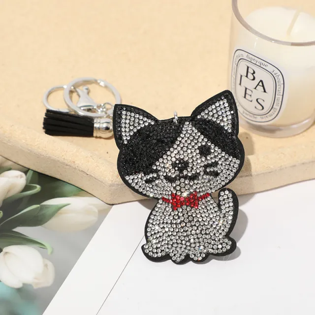 Classic Cartoon Cat Hot Rhinestone Keychain Fashion Black - Shop at LoveMi