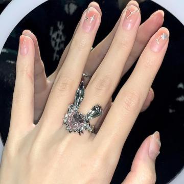 Creative Heart-shaped Little Bunny Open Ring