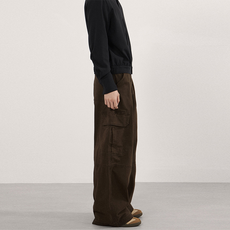 Multi-pocket Patchwork Pleated Wide-leg Work Pants