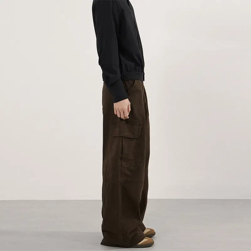 Multi-pocket Patchwork Pleated Wide-leg Work Pants