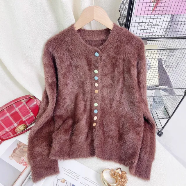 Women's Casual Warm Colorful Button Sweater Brown - Shop at LoveMi