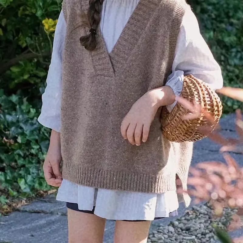 Thickened Girls Half-Open Vest Solid-Color Pullover