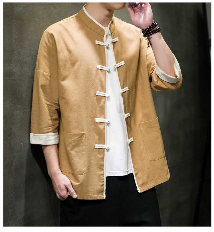 Chinese Style Summer Thin Cotton Linen Short Sleeve Shirt Chinese Button Knots Tang Suit