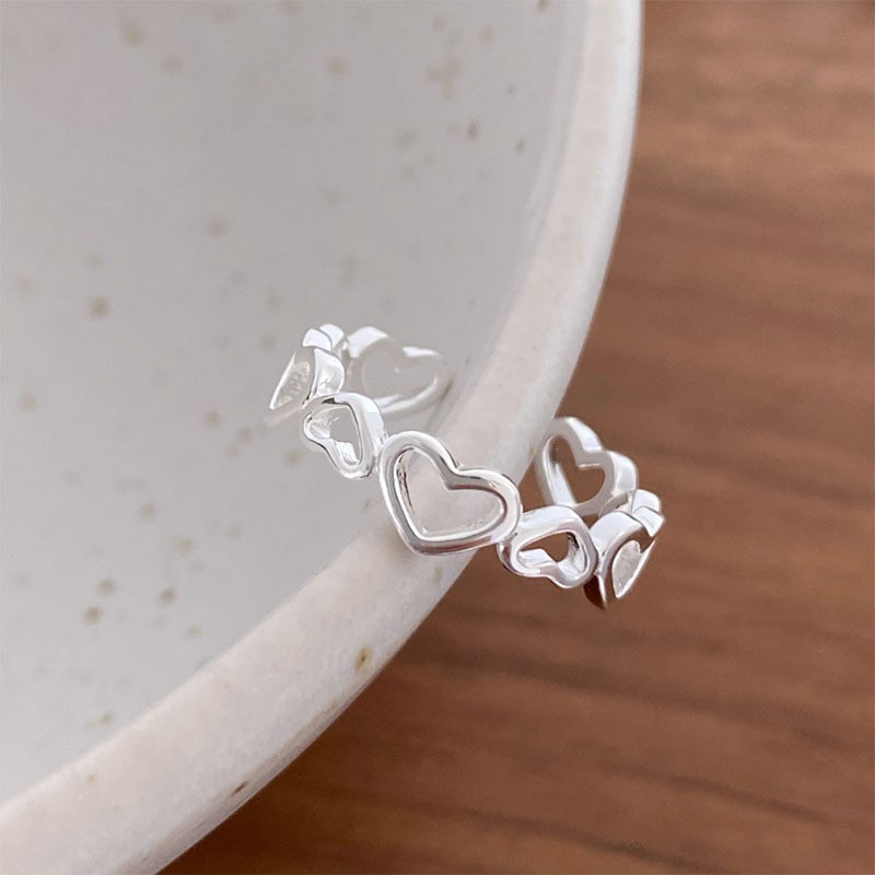 S999 Sterling Silver Patchwork Hollow Heart Ring
