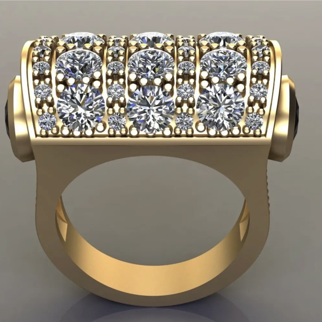 European Hip Hop Ring Black Diamond 18K Gold