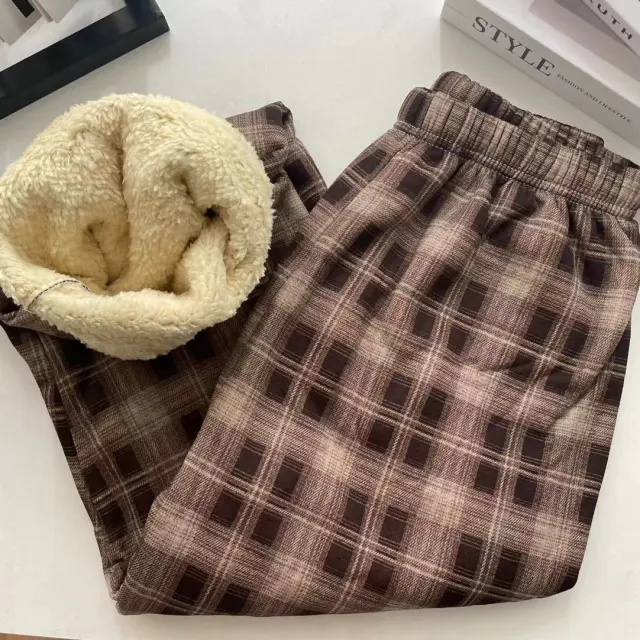 Winter Christmas Leopard Print Shearling Plaid Pants Leopard - Shop at LoveMi