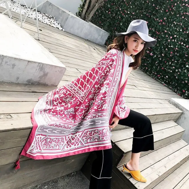 Ethnic Style Cotton And Linen Scarf Seaside Travel Oversized Beach Towel Red Totem Flower - Shop at LoveMi