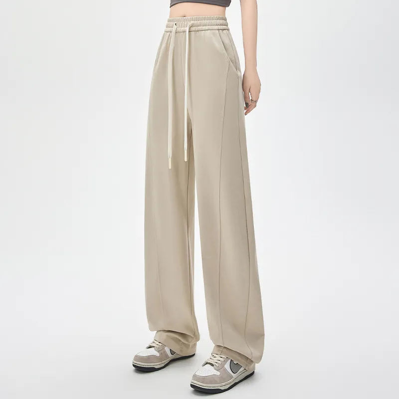 New High Waist Loose Drooping Cotton Casual Slimming And Straight Pants - Coffee
