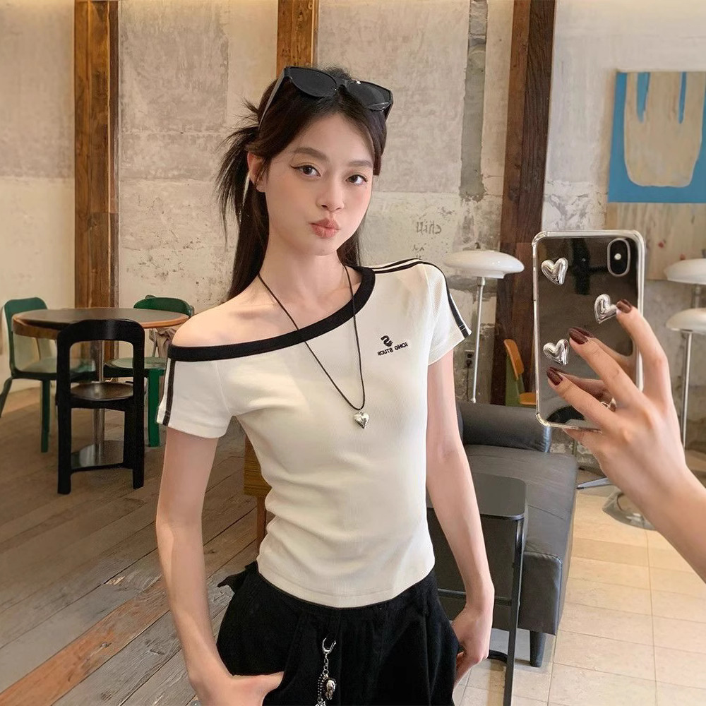 American Hot Girl Sweet And Spicy Sloping-shoulder Off The-shoulder Top