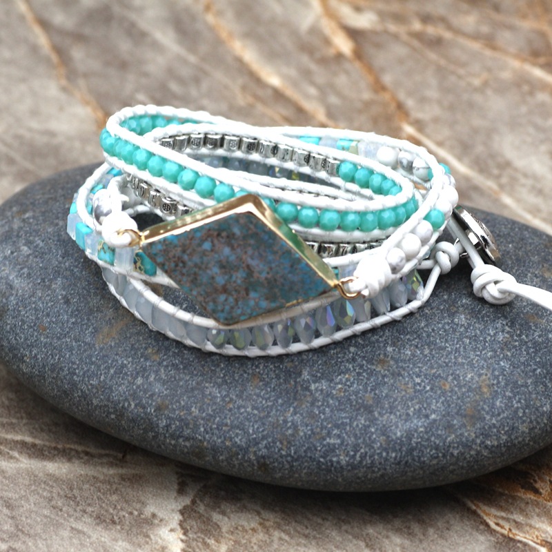 Diamond Woven White Leather Bohemian Creative Multi-layer Jewelry