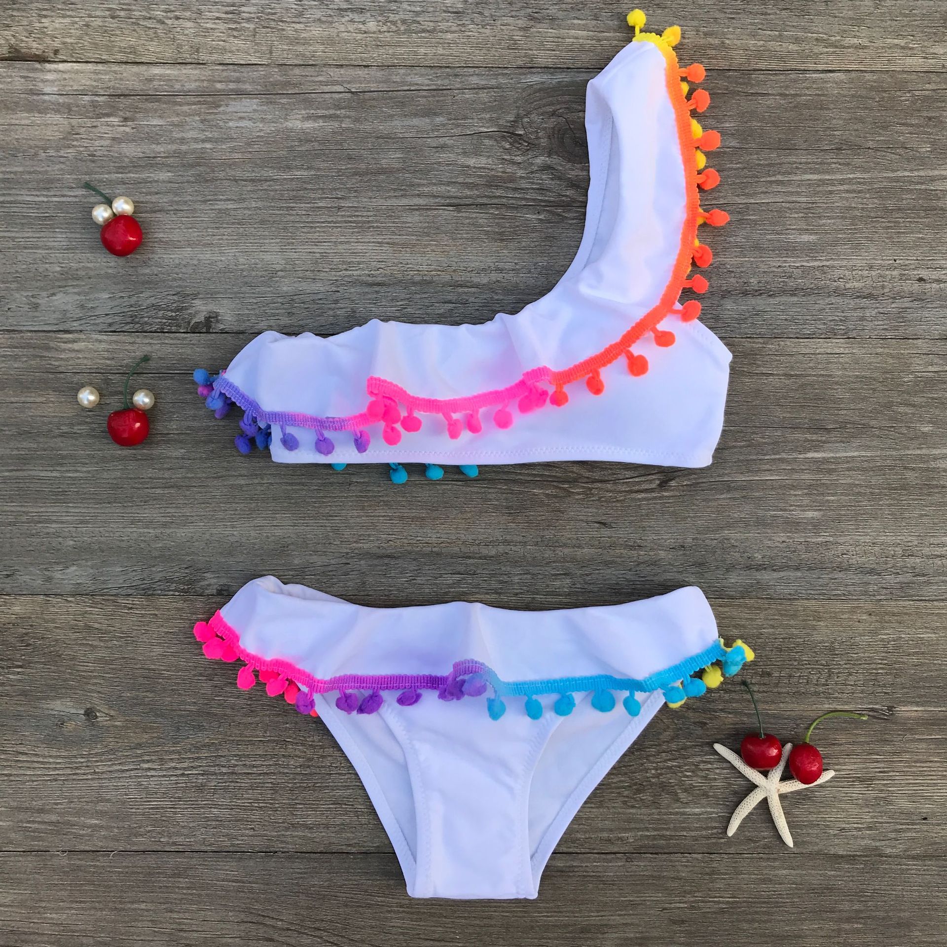Colorful Ball-decorated Off-shoulder Bikini
