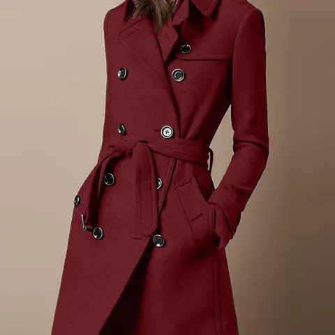 Double Breasted Casual Woolen Coat Women's Clothing