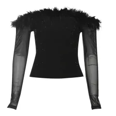 Fashion Off-neck Stitching Edging Long Sleeve Women - Black - View 1
