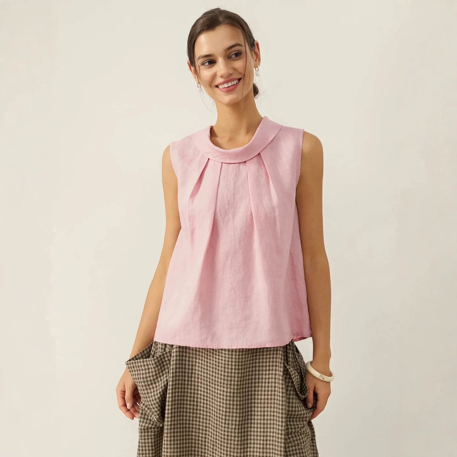 Linen Sleeveless Loose Shirt Womens Top
