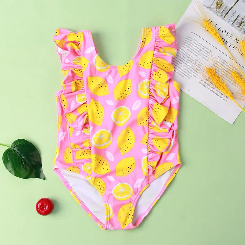 New Girls' One-piece Ruffled Green Leaf Pattern