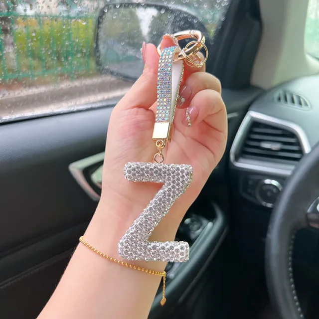 English Letter Keychain Clay Diamond Round Buckle Pendant Z - Shop at LoveMi