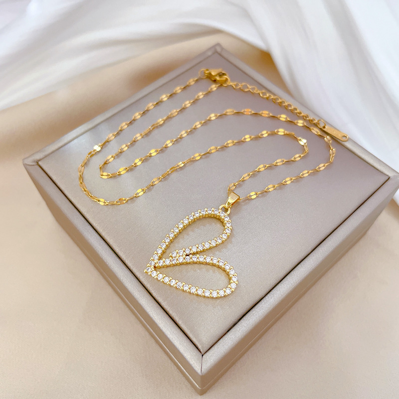 Geometric Heart Full-diamond Necklace For Women