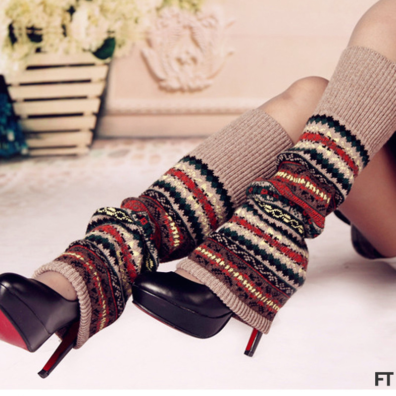 Knitted Chunky Socks AutumnWinter Fluorescent Camo Leg Warmers Womens Over-the-Knee Thermal Boot Cuffs Sock Covers