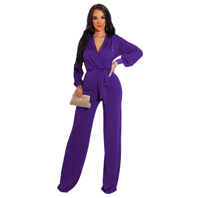 Solid Color Casual Long Sleeves Women's Jumpsuit Purple - Shop at LoveMi