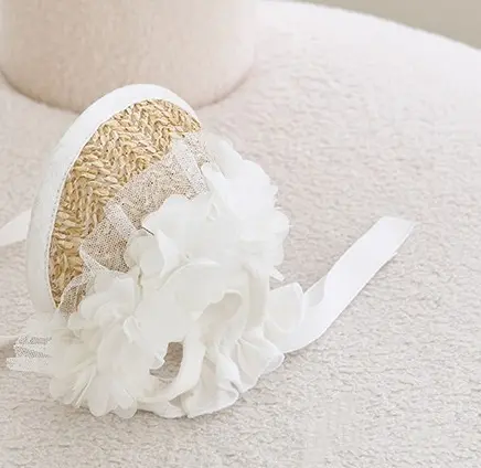 Lace Straw Sun Hat Dog Pet Rope Pig Nose Button Adjustable Hat