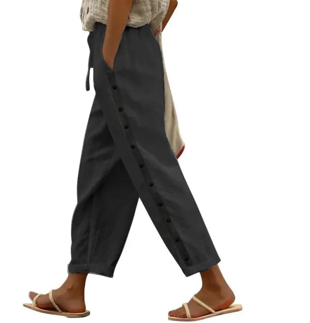 Women's Pants Elastic Waist Loose Casual Cropped Trousers Black - Shop at LoveMi
