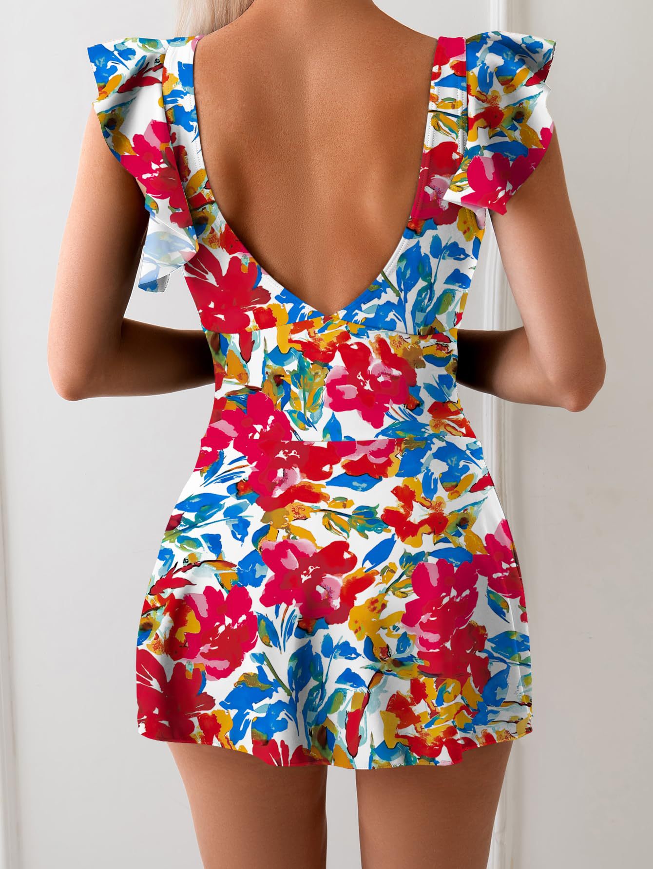 Women's one-piece swimsuit collection showing all 10 color and print options