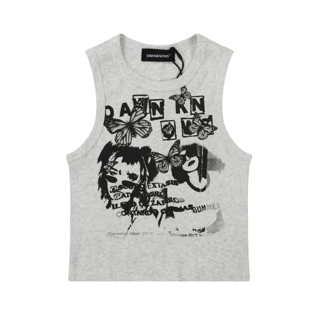 American Style Dark Style Vest Summer New Sleeveless Tight Grey - Shop at LoveMi