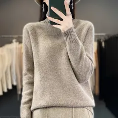 Women's Solid Color Turtleneck Knitting Pullover Long Sleeve Loose Sweater - Purple Cashmere - View 1
