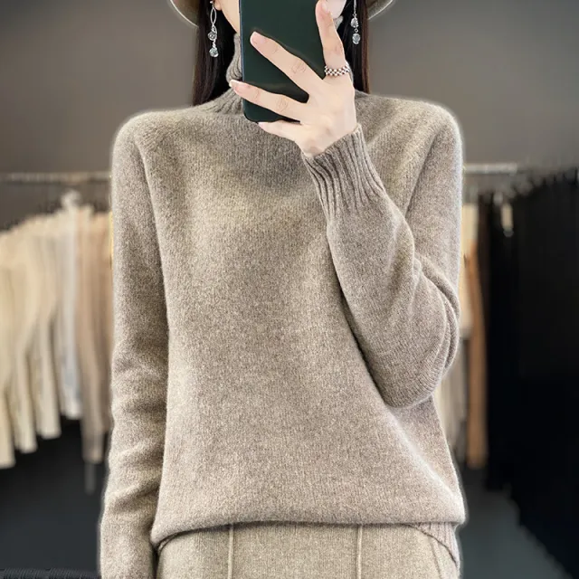 Women's Solid Color Turtleneck Knitting Pullover Long Sleeve Loose Sweater Purple Cashmere - Shop at LoveMi
