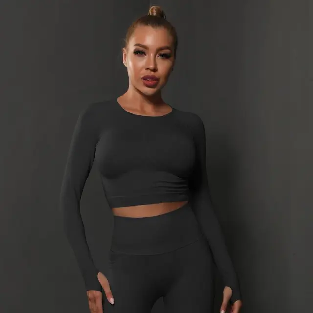 Seamless Knitted Solid Color Peach Tight Top Black - Shop at LoveMi