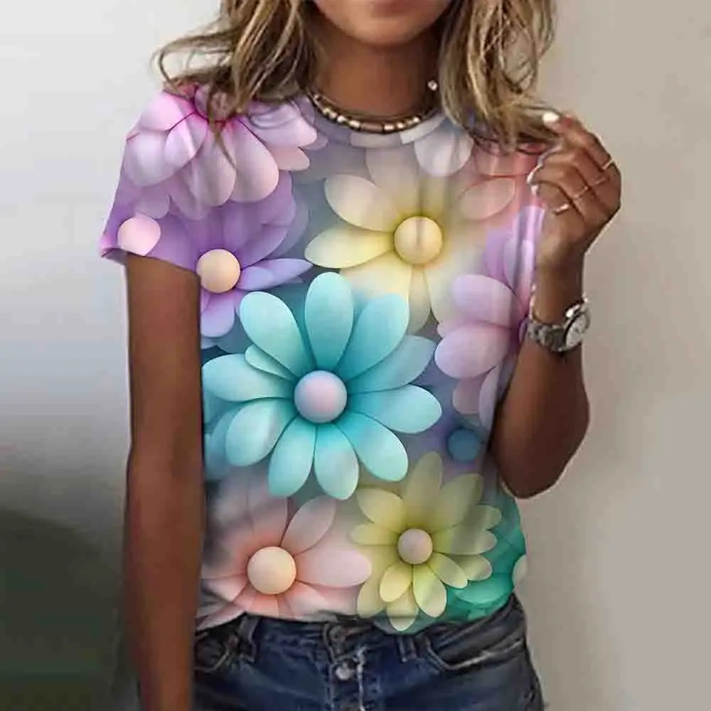 Women's Fashion Personalized 3D Floral Printed Casual T-shirt