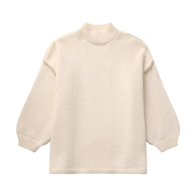 Temperament Crew Neck Simple Style Thin Sweater Cream - Shop at LoveMi