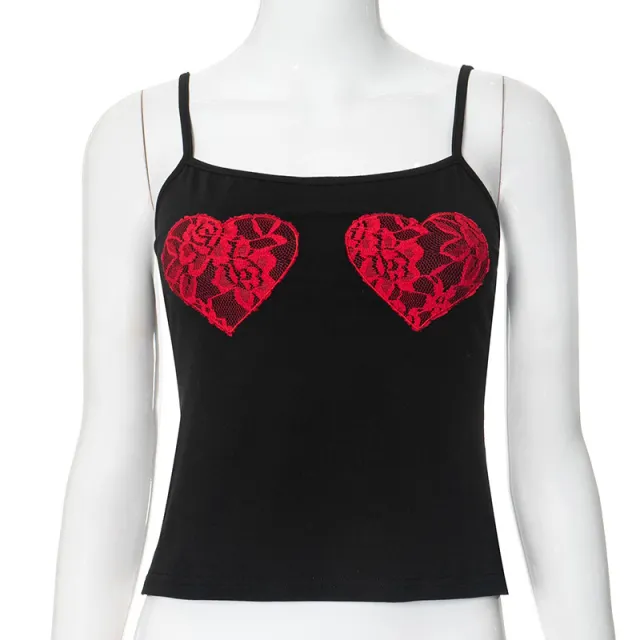 Fashion Lace Splicing Sling Top For Women Black - Shop at LoveMi