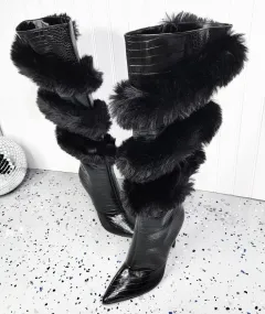 Foreign Trade Fashion Wool-Trim Pointed-toe Stiletto Boots - Texture-42 - View 1