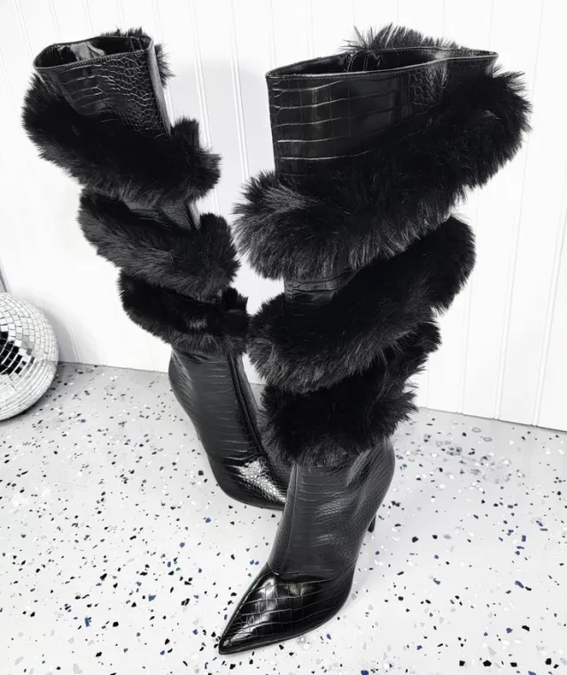 Foreign Trade Fashion Wool Trim Pointed toe Stiletto Boots Texture 42 - Shop at LoveMi