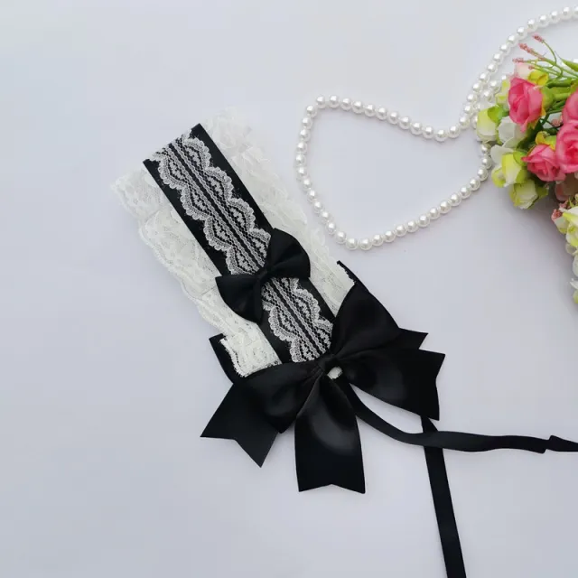 Lolita Headband Headwear Handmade Lace Bow Black And White - Shop at LoveMi
