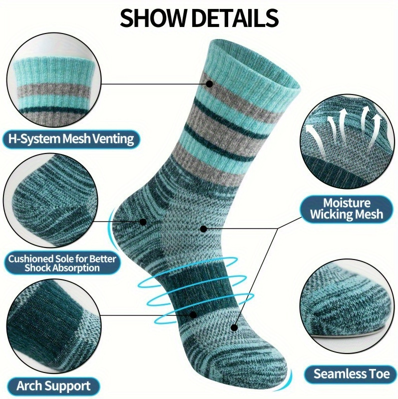 Mens Chunky Yarn Retro Striped Sweat-wicking Breathable Mid-calf Athletic Socks