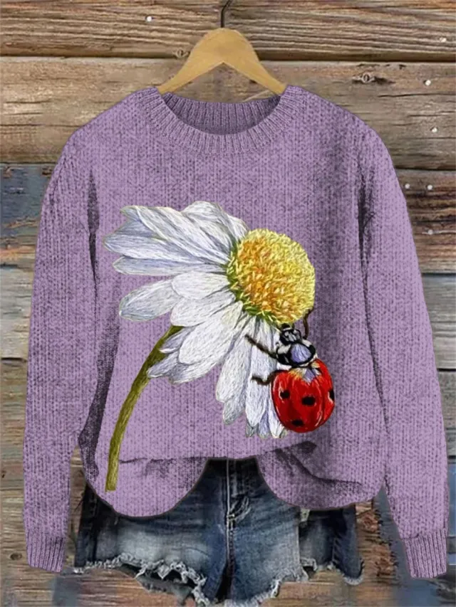 Chunky knit Faux sweater With Digital Print And Round Neckline Rkjrtv2 3Xl - Shop at LoveMi
